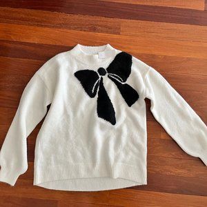NWT Ann Taylor Loft white sweater with black bow print